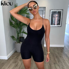 Load image into Gallery viewer, kliou black Skinny Spaghetti Strap sleeveless Street woman Rompers 2019 bar club Bodycon bodysuit en jumpsuits body femme
