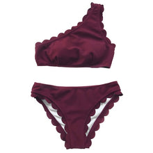 Load image into Gallery viewer, CUPSHE Burgundy Solid Tank Bikini Set Women Wavy Edge One shoulder Plain Swimwear 2020 Summer Sexy Girl Beach Slim Swimsuits
