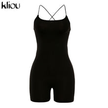 Load image into Gallery viewer, kliou black Skinny Spaghetti Strap sleeveless Street woman Rompers 2019 bar club Bodycon bodysuit en jumpsuits body femme
