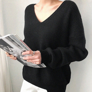 Womens Sweaters 2020 Autumn Winter Casual V Neck Women Pullover Sweater Solid Long Sleeve Fashion Loose Knitted Cashmere Top