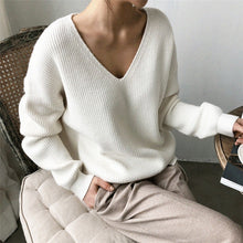 Load image into Gallery viewer, Womens Sweaters 2020 Autumn Winter Casual V Neck Women Pullover Sweater Solid Long Sleeve Fashion Loose Knitted Cashmere Top
