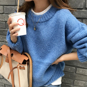 Sweater Women 2020 Autumn Winter Fashion Solid O Neck Pullover Sweaters Korean Style Knitted Long Sleeve Jumpers Casual Tops